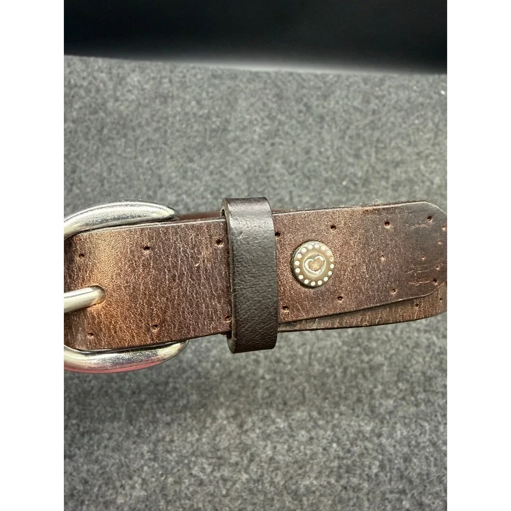 Kids Brown Genuine Italian Leather Western Heart Stud Belt Size M Made in USA